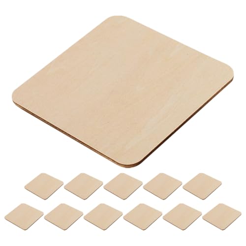 Generisch 12 Stück Unlackierte Holzquadrate Zum Basteln, Basteln, Dekorieren, Für Kinder, Kunstprojekte, Holzplatten, Leere Holzscheiben, Holzquadrate Für Diy, Basteln, Malen von Generisch