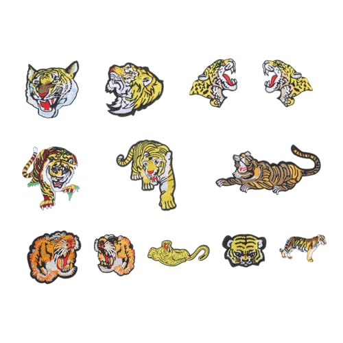 Generisch 12st Gestickte Aufnäher Tieraufkleber Punk-patches Tiere Aufkleber Cool Sternenflecken Tiger-design-kleiderflecken Flicken Nähen Tiger-design-patch Lustig An Stoff Yellow von Generisch