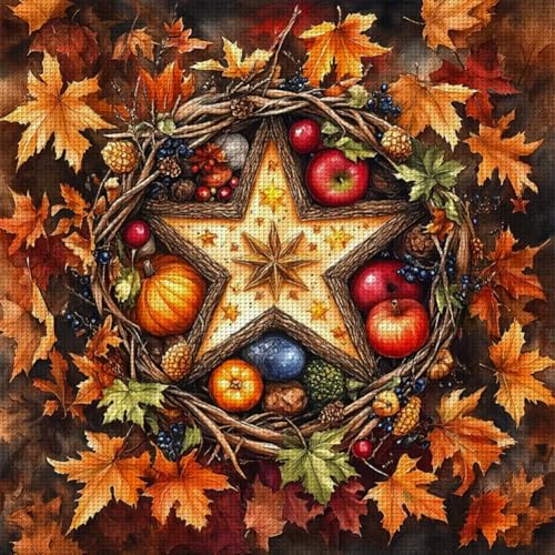 Generisch 14CT Gestempelte Kreuzstich-Sets,DIY Vollstickerei Cross Stitch Stickpackung Craft mit Herbst Früchte muster,Handarbeiten Vorgedruckter Stickerei-Starter-Kit für Anfänger 50x50 cm von Generisch