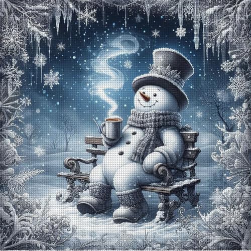 Generisch 14Ct Diy Stickbilder Erwachsene Schneemann Embroidery Kit stickvorlagen Stickbilder Kreuzstich Vorgedruckt, Bilder Stickerei Set Diy Stickpackung Set 40x40cm von Generisch