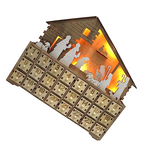 Generisch 1Stk Kalender aus Holz weihnachtliche adventskalendertüten hängende Weihnachtsverzierung led licht fernbedienung led-light Kalender Countdown-Kalender hölzern von Generisch