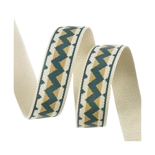 Generisch 2/5 Meter 38/50 mm ethnisches Bandband 3 mm dick Handtasche Jacquard-Gurtband Bänder Nähen Umreifung DIY gemustertes Bastelzubehör(0439DarkGreen-38mm,5Meters) von Generisch