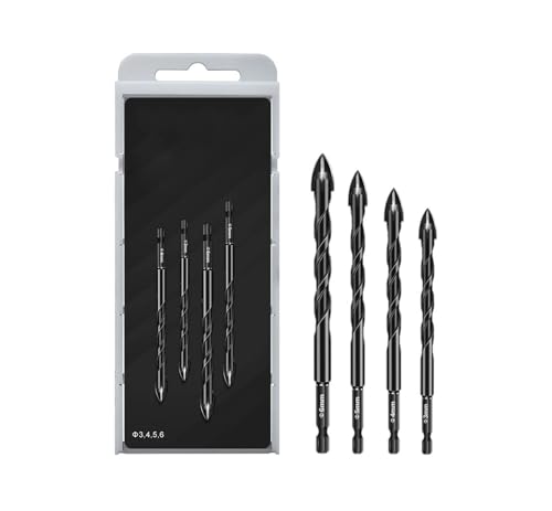 Generisch 3–12 mm Kreuz-Sechskant-Fliesenbohrer-Set for Glas, Beton, Keramik, Lochöffner, Ziegel, harte Legierung, Dreieck-Bit, Werkzeugset(Black 3 4 5 6mm) von Generisch