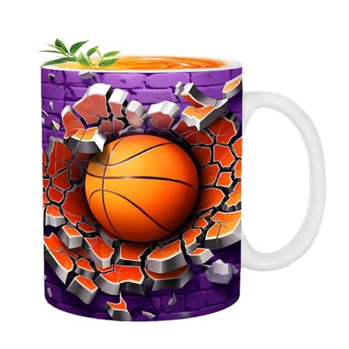 Generisch 3D-Ballbecher, lustige Kaffeetasse - Tragbarer Ballbecher mit flachem 3D-Effekt,Keramik-Teetasse, lebendige Farben, Keramiktasse für Kaffee, Tee, heiße Schokolade von Generisch