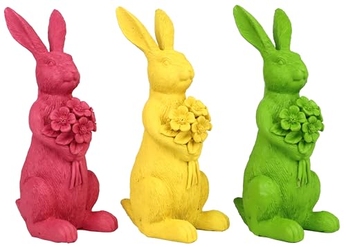 Generisch 3er Set Hasen bunt modern gelb - grün- rot/pink Osterhase Hase Figur Deko Frühling Ostern Tischdeko 15 cm hoch von Generisch