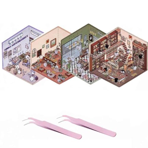 Generisch 4 Sets DIY 3D House Stickers, DIY Stickers Scene Make Your Own Stickers, Isometric Sticker Book, Fun Cute Korean Cartoon Scene Stickers,DIY 3D Sticker Scene Stickers. von Generisch