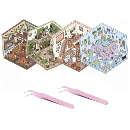 Generisch 4 Sets DIY 3D House Stickers, DIY Stickers Scene Make Your Own Stickers, Isometric Sticker Book, Fun Cute Korean Cartoon Scene Stickers,DIY 3D Sticker Scene Stickers. von Generisch