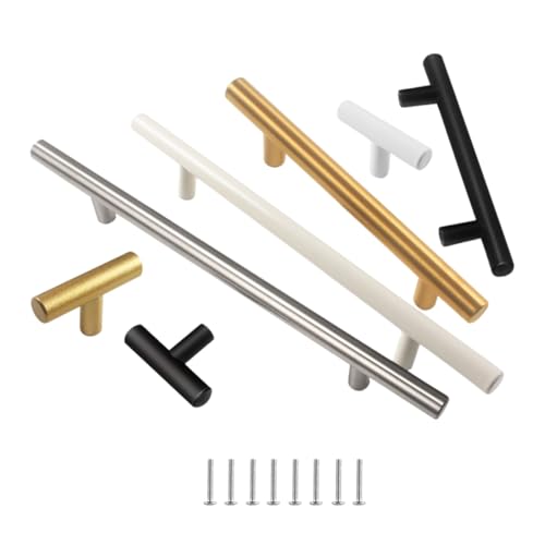 Generisch 4 Stück Schrankgriffe Schubladengriffe Mit Schrauben Schrankknöpfe Edelstahl 9.6cm 12.8cm 16cm Lochabstand Schrank Türgriffe T-Möbelgriffe(Gold,15cm/9.6cm) von Generisch