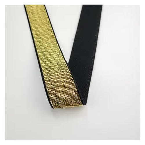 Generisch 5/10 Meter 25-50 mm Gold Silber Seide Gummiband Polyester Gummi Gurtband Bund Rock Gürtel Nähzubehör(Black gold,5M_25MM) von Generisch