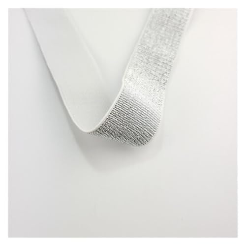 Generisch 5/10 Meter 25-50 mm Gold Silber Seide Gummiband Polyester Gummi Gurtband Bund Rock Gürtel Nähzubehör(White silver,10M_30MM) von Generisch