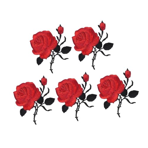 Generisch 5 Stk Bestickung Von Kleidung Entzückende Patches Nieten Für Kleidung Rosenflecken Aufnäher Für Blumen Patches Reparieren Bestickter Rosenaufnäher Rosen-nähflicken Stickgarn Rot von Generisch