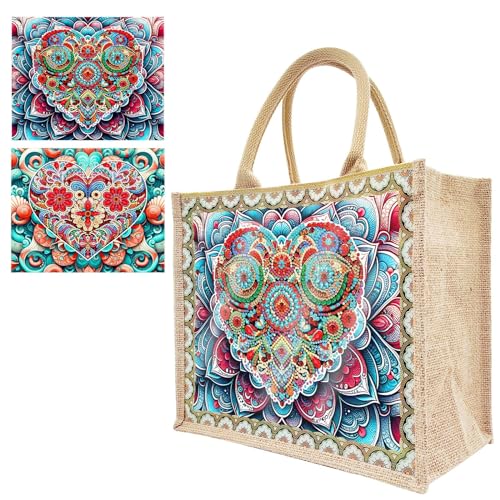 Generisch 5D DIY Diamond Painting Tasche, Leinen Diamant Painting Tragetasche mit Innentasche, Diamant Painting Organizer Tasche Stofftasche Shopper mit 2 Austauschbaren Leinwänden (05-Mandala) von Generisch