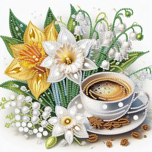 Generisch 5D Diamond Painting Erwachsene Kits, Kaffee Blumen DIY Diamond Painting Bilder, Mosaikherstellung Cross Stickerei Malerei Kits für Home Weihnachten Wand Décor 30 x 30cm von Generisch