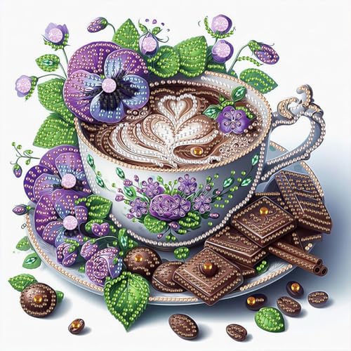 Generisch 5D Diamond Painting Erwachsene Kits, Kaffee Blumen DIY Diamond Painting Bilder, Mosaikherstellung Cross Stickerei Malerei Kits für Home Weihnachten Wand Décor 30 x 30cm von Generisch