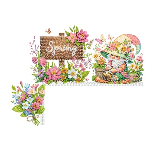 Generisch 5D Diamond Painting Frühling Deko, Garten Wichtel Diamant Painting Tür Deko Kit, DIY Diamant Malerei Frühling Tür Ecke Deko Türrahmen Deko Türecke Deko Rechtswinkelschild-Wichtel von Generisch