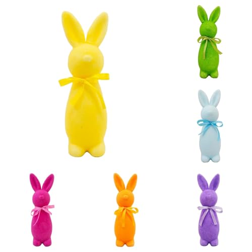 Generisch 6 Stück Osterhasen Tischdekoration Deko Osterhasen Hase Beflockt Easter Bunny Figurines with Bow Tie Osterdeko Ostern Simulation Nette Schleife Bunny Dekorative Ostern Dekorative Ornamente von Generisch