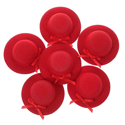 Generisch 6St Mini-Zylinder Bucket Hats für Damen Miniaturhüte Strohhut Mini-Alkoholflaschen Deckel haircharm haaraccessoires guci unikal Puppenhüte basteln miniatur formeller hut Stoff rot von Generisch