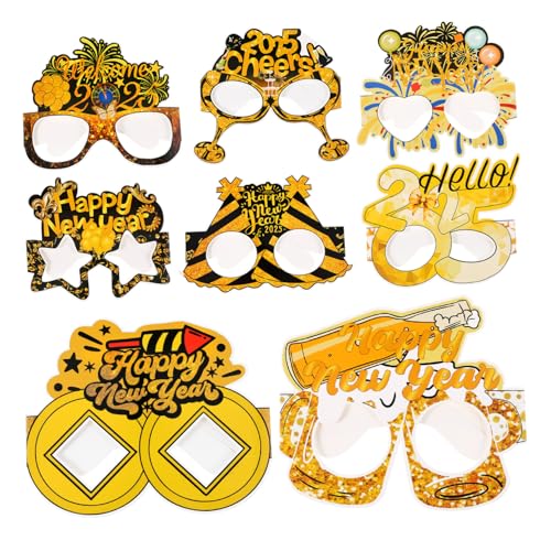 Generisch 8 Stk Party-requisiten Neujahrsbrille Lustige Brille Favorisieren Partybrille Neujahrs-sonnenbrille 2025 Brille Sonnenbrillen-rave Partyzubehör Partybecher Klare Gläser Papier von Generisch