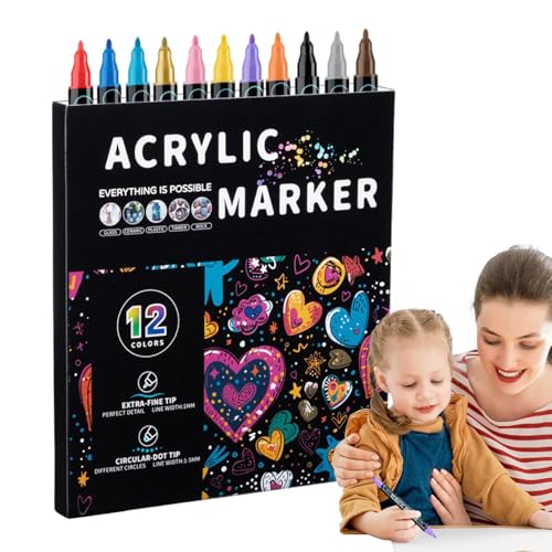 Generisch Acrylfarbenmarker, Acrylfarbenstifte | Acrylfarbmarker mit Doppelspitze | Aquarell-Farbstifte für Steine, Leinwand, Holz, Glas, Stoff, Acrylfarben-Set für Kinder und Erwachsene von Generisch