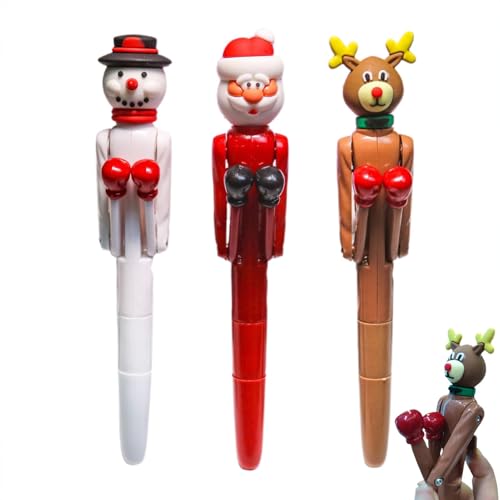 Generisch Boxing Stifte Weihnachten Kinder,3 Stk Cartoon Push Kugelschreiber, Christmas Stress Pen,Elch Weihnachtsmann Schneemann Boxing Stift Spielzeug, Lustige Tintenstiftefür Junges Und Mädchen von Generisch