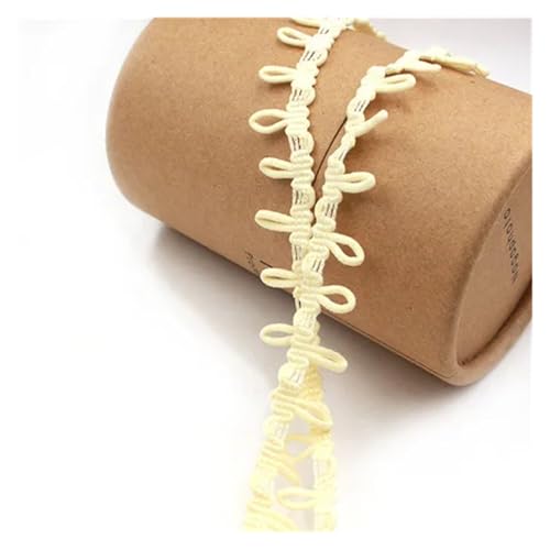 Generisch Bunte schwarze weiße Knopfschlaufen, elastisches Spitzenband, mehrfarbig, handgefertigter Spitzenbesatz for Kleidung, Nähen, Basteln, Zubehör(Beige,10yards) von Generisch