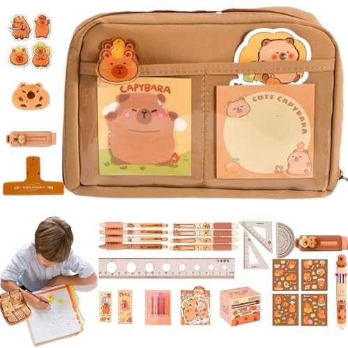 Generisch Capybara-Federmäppchen, Capybara-Briefpapier-Set für Kinder, Capybara-Federmäppchen, Stiftlineale, Haftnotizen, Capybara-Schulbedarf, Ornament für Schulbedarf, Schreibtischzubehör von Generisch