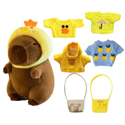 Generisch Capybara Stofftier mit Kleidung,Capybara Plüschtier mit Kleidung, Stofftierpuppe, 9 Zoll süße Capybara Stofftier Spielzeug Dress Up Cartoon Puppe für Mädchen von Generisch