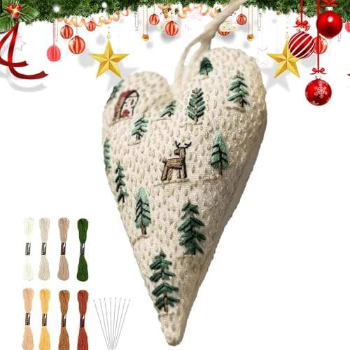 Generisch Christmas Embroidery Kit, Herzstickerei Weihnachts-Sticksets, Herzstickerei Weihnachtsdekoration, Stickset Weihnachtsschmuck, Weihnachtsbaum-Hängeornament, Mit Nadeln Und Faden von Generisch