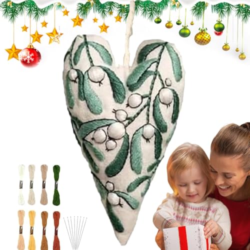 Generisch Christmas Embroidery Kit, Herzstickerei Weihnachts-Sticksets, Herzstickerei Weihnachtsdekoration, Stickset Weihnachtsschmuck, Weihnachtsbaum-Hängeornament, Mit Nadeln Und Faden von Generisch