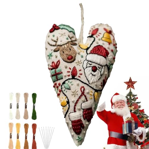 Generisch Christmas Embroidery Kit, Herzstickerei Weihnachts-Sticksets, Herzstickerei Weihnachtsdekoration, Stickset Weihnachtsschmuck, Weihnachtsbaum-Hängeornament, Mit Nadeln Und Faden von Generisch