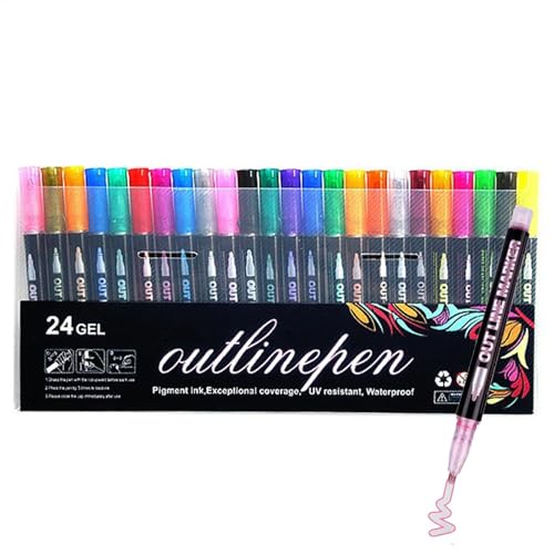 Generisch Coloring Lightstick Graffiti Textmarker, Outlines Stifte Metallics, Schimmermarker Outlines Doppellinien, Outlines Marker Set Doppellinien Farbstifte Zum Zeichnen, Malen von Generisch