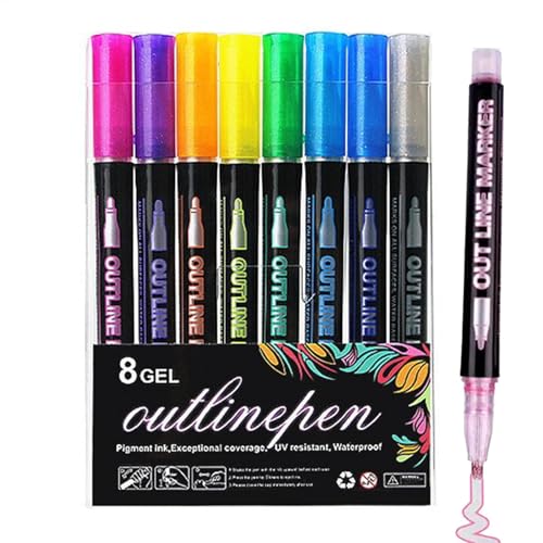 Generisch Coloring Lightstick Graffiti Textmarker, Outlines Stifte Metallics, Schimmermarker Outlines Doppellinien, Outlines Marker Set Doppellinien Farbstifte Zum Zeichnen, Malen von Generisch