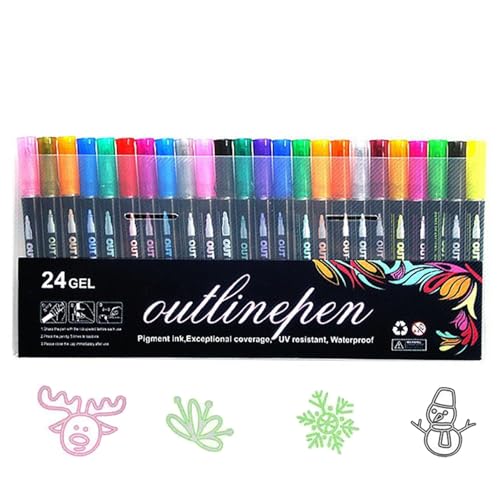 Generisch Coloring Lightstick Graffiti Textmarker Stifte - Leuchtstifte zum Ausmalen | Doppelte Linie Umrissmarker Stifte | Outlines Marker Set Doppellinien Farbstifte Zum Zeichnen, Malen von Generisch