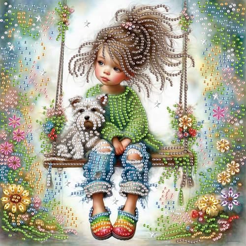 Generisch DIY Diamant Painting Bilder für Erwachsene Anfänger,5D Mädchen Hund Diamond Painting Set,DIY Spezialbohrer Steine Diamant Kunst Kits,Fantasie Diamant Painting für Zuhause Dekor 30x30cm von Generisch