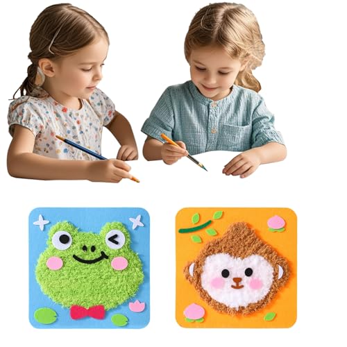 Generisch DIY Embroidery Doll Set, Cartoon Animal Sewing Craft Kit,Cartoon Animal Felt Embroidery Stitching with Stickers, Fun Yarn Art Cute Stickers (Frog+Monkey) von Generisch