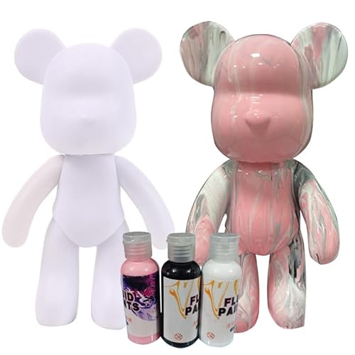 Generisch DIY-Malflüssigkeit Bär Figur Kit - Heimdekorationen Malen Bastelset, Haus Dekoration, Kreative Blanko Malerei, fluid bear painting I inkl. 3 Farben, Bär, Pinsel, Tischdecke, Schürze (Pink) von Generisch