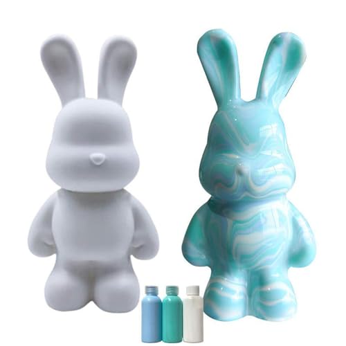 Generisch DIY-Malflüssigkeit Hase Figur Kit - Kreative Blanko Malerei, Fluid Bear Painting, Heimdekorationen Malen Bastelset, Haus Dekoration, Einrichtung I inkl. Farben, Bär, Pinsel (BLAU) von Generisch