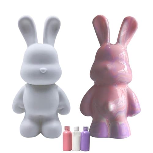 Generisch DIY-Malflüssigkeit Hase Figur Kit - Kreative Blanko Malerei, Fluid Bear Painting, Heimdekorationen Malen Bastelset, Haus Dekoration, Einrichtung I inkl. Farben, Bär, Pinsel (PINK) von Generisch