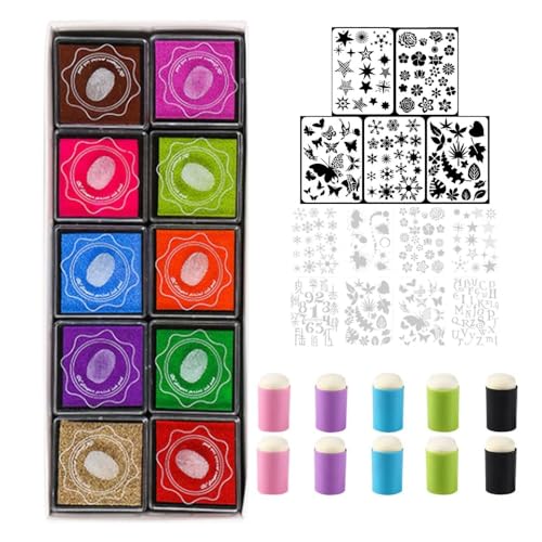 Generisch DIY Sponge Finger Painting Set with 20 Colors Inkpad, 5 Pcs Stencils and 10 Pcs Finger Painting Sponge, Finger Daubers Kit for kids ages 4-8 von Generisch