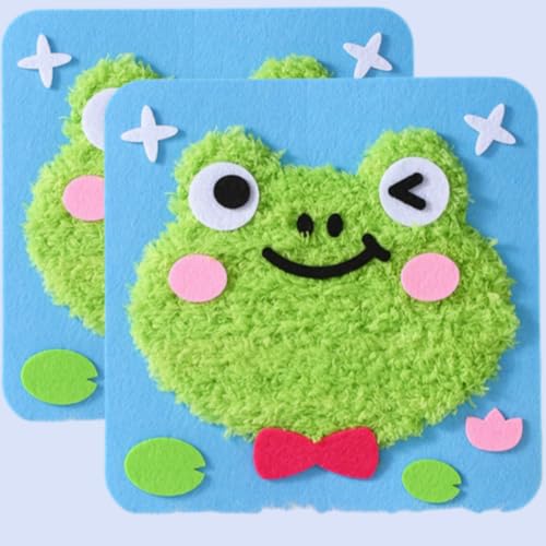 Generisch DIY Stickerei Puppe Set für Kinder, Nähen Kunst und Handwerk Kit, einfach zu tun Cartoon Tier Nähen Projekte Garn Board, Filz Tiere Aufkleber Hands On Aktivitäten (2pcs-Frosch) von Generisch