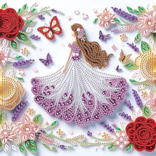 Generisch Diamond Painting Erwachsene Papier-Quilling-Stil Diamant Painting Bilder Diamond Painting Bilder Diamant Bilder DIY Cross Stickerei Malerei Kits Wand Dekor 30x30cm-Mädchen von Generisch