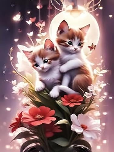 Generisch Diamond Painting Kits,Mond Blumen Katze Full Drill Kleine Stadt Meer Diamant Painting Bilder Erwachsene,Moon Cat 5D DIY Diamond Art Bilder Tiere Diamant Malerei Set für Dekoration 30X40 CM von Generisch