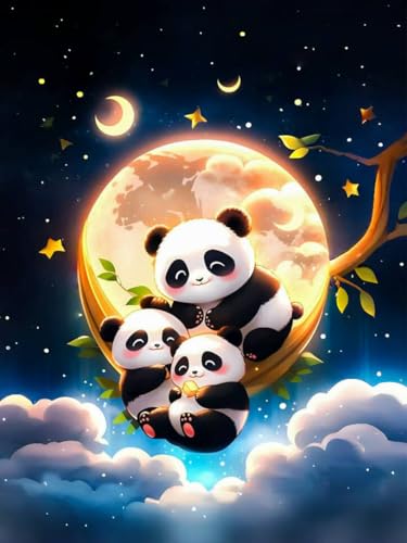 Generisch Diamond Painting Kits,Mond Panda 5D DIY Full Drill Diamant Painting Bilder Erwachsene,Animal Diamant Painting Bilder Erwachsene,Tiere Diamant Malerei Set für Wand Dekoration 30X40 CM von Generisch