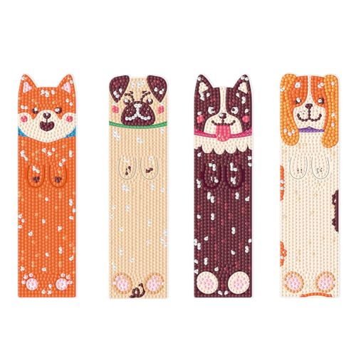 Generisch Diamond Painting Lesezeichen Katzen Hund - 4 Stück Lesezeichen Diamond Painting Geschenke 5D Diamant Painting Bookmark Mädchen Jungen Anfänger-Hund von Generisch