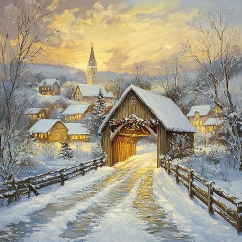 Generisch Diamond Painting Schneeszenen, Diamant Painting Bilder Weihnachten Winter, Diamond Art Erwachsene Schnee DIY Diamant Kunst Malerei Stickerei Set für Home Wand Dekor 30x30cm-Schneedorf von Generisch