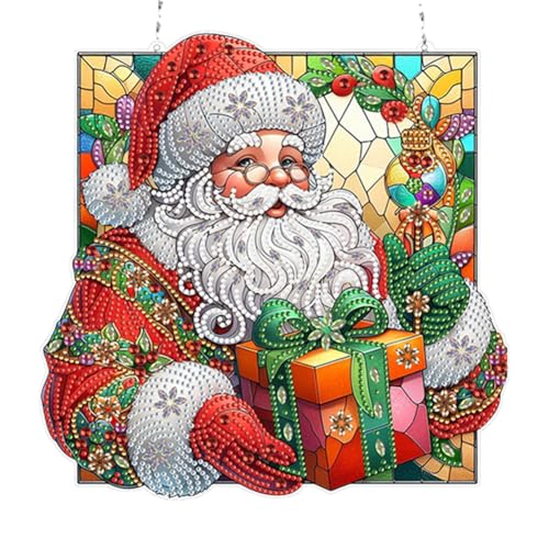 Generisch Diamond Painting Weihnachten Kranz, Beidseitig Diamant Painting Anhänger Girlande Weihnachtsdeko Kits mit Kette, Diamant Malerei Türkranz Tür Fenster Geschenk für Weihnachten von Generisch