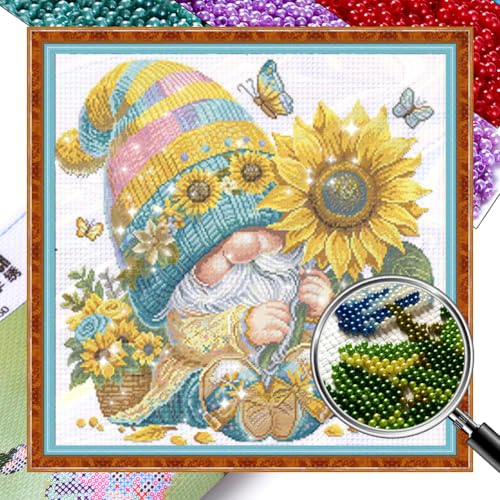 Generisch Diy Kreuzstich Set mit Perlen,Dwarf Perlenstickerei Set,Vorbedruckte Sticksets,9 CT, Einfaches Kreuzstich Set für Erwachsene Und Anfänger 40x40cm -Sonnenblume von Generisch