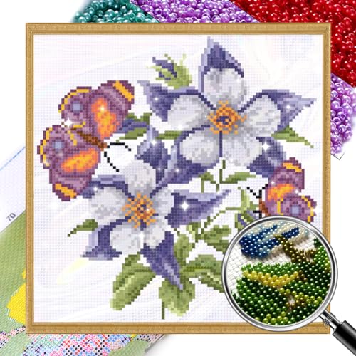 Generisch Diy Perlenstickerei Set für Erwachsene Anfänger, Schmetterling Blume, Einfaches Perlenstickerei Kit, Nadelspitzen-Set, Perlen Kreuzstich, 3D Perlenmalerei, Handarbeit 27x27cm von Generisch