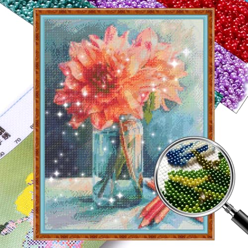 Generisch Diy Set Erwachsene Blumen perlenstickerei Set Vorgedruckt, Stickvorlagen Stickbilder Kreuzstich Stickpackungen Bead Cross Stitch Embroidery Kit Stickset Sticken Set Erwachsene-40x52cm von Generisch