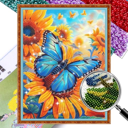 Generisch Diy Set Erwachsene Schmetterling Sonnenblume perlenstickerei Set Vorgedruckt, Stickvorlagen Stickbilder Kreuzstich Stickpackungen Bead Cross Stitch Kit Stickset Sticken Erwachsene-40x54cm von Generisch